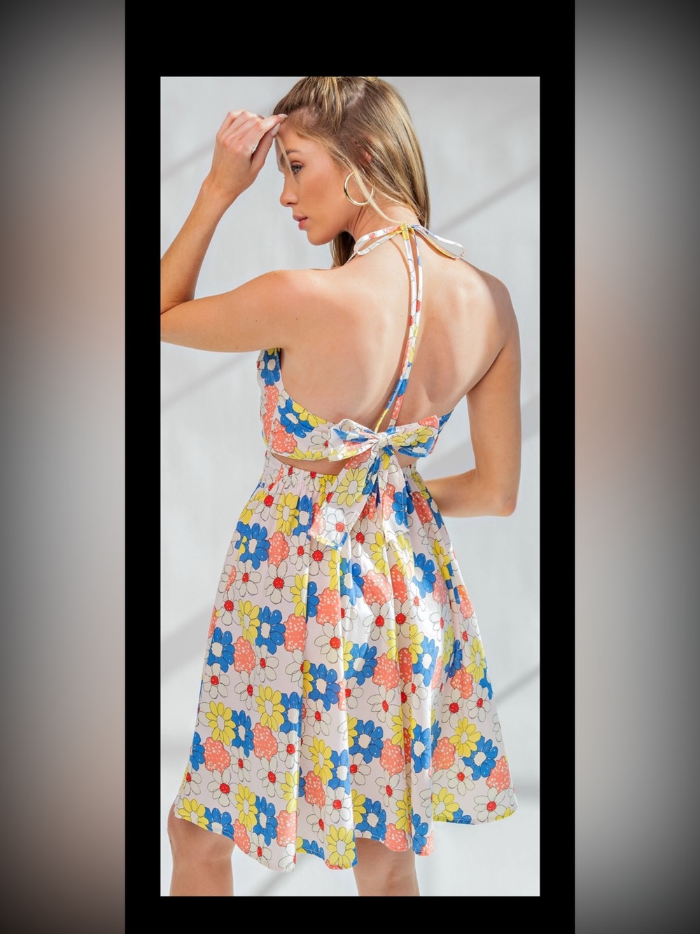 Women’s Easel ' White Floral Sundress with Blue, Yellow & Coral Blooms—
